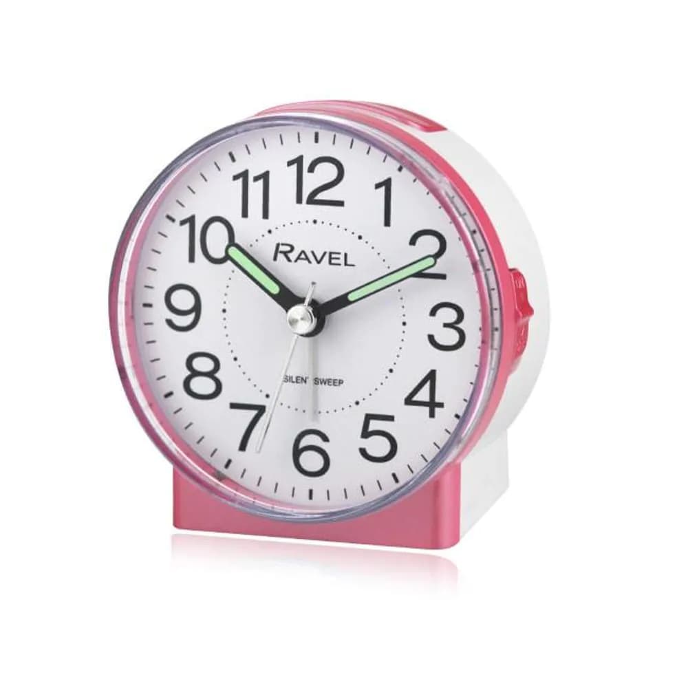 image-Ravel Round Mid Sized Bedside Quartz Alarm Clock - Pink RC039.5