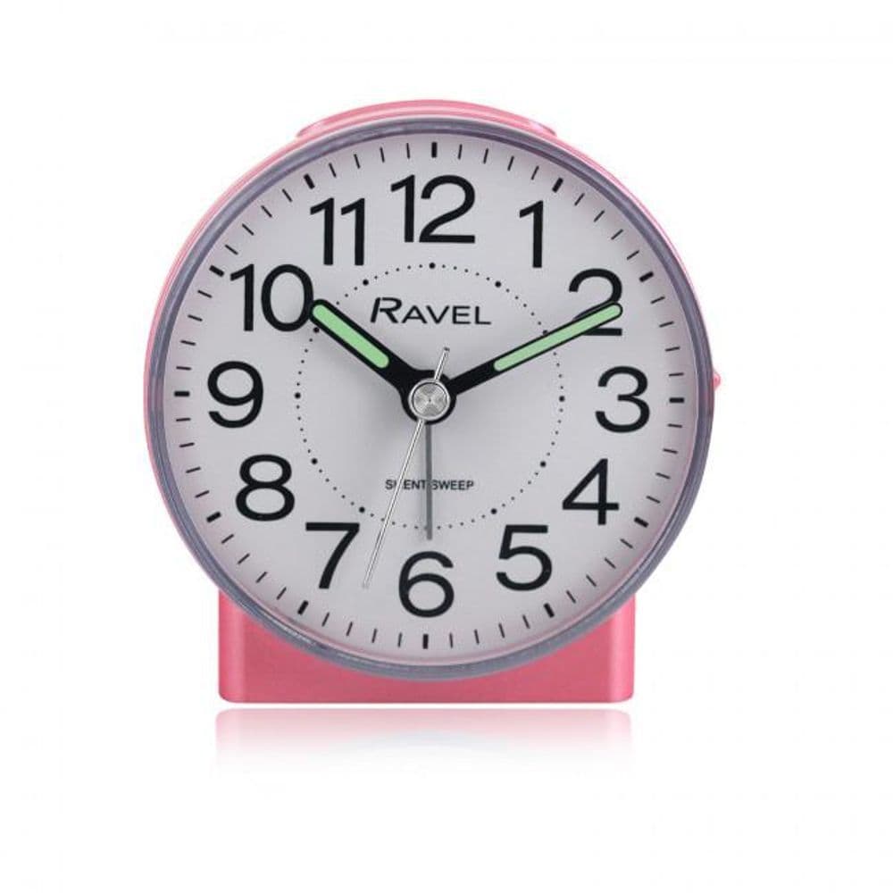 image-Ravel Round Mid Sized Bedside Quartz Alarm Clock - Pink RC039.5