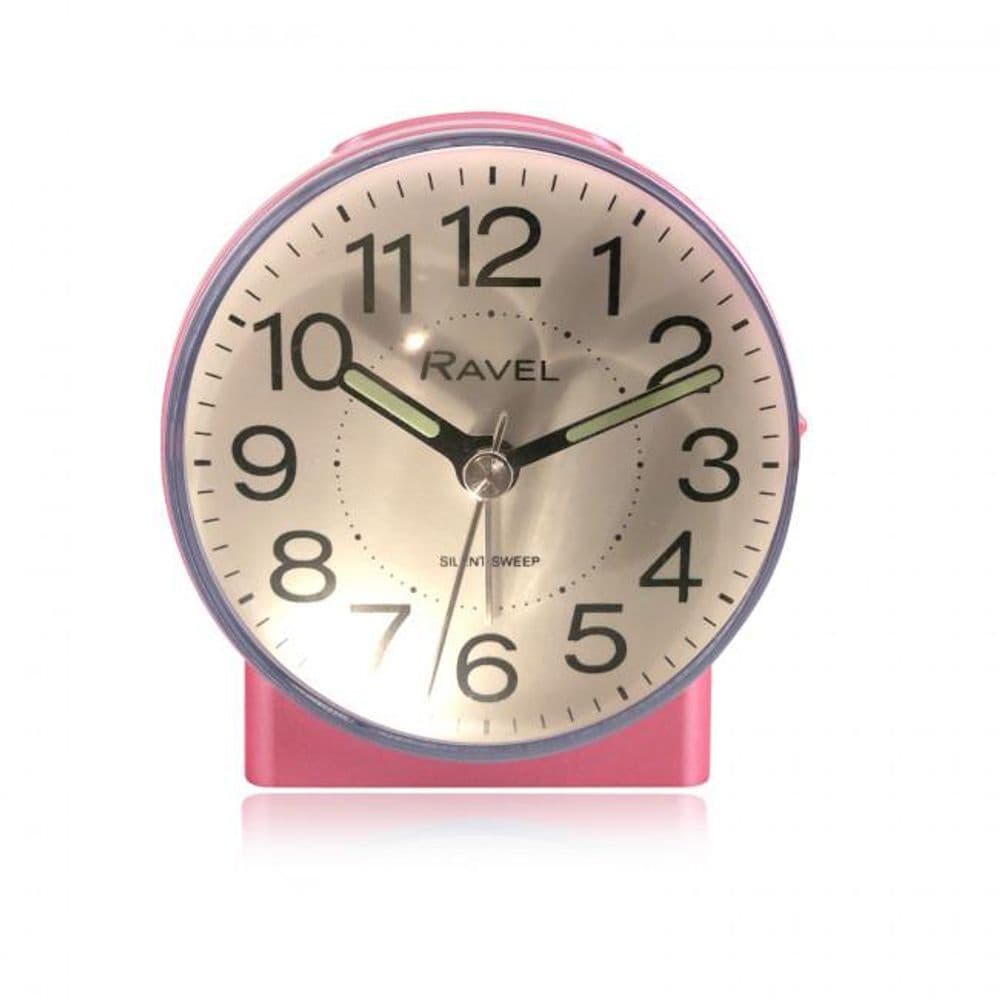 image-Ravel Round Mid Sized Bedside Quartz Alarm Clock - Pink RC039.5