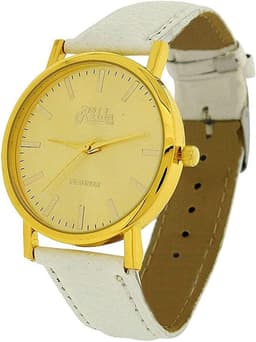 image-Relda Women Analogue Jumbo Goldtone Dial & PU White Strap Buckle REL63