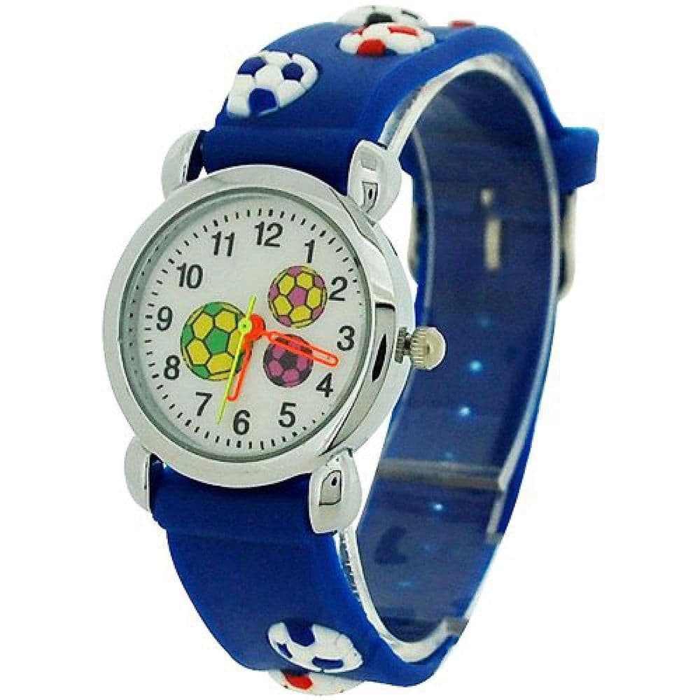 image-Relda Children's Analogue 3D Soccer Football Blue Silicone Strap Boy's Watch REL45