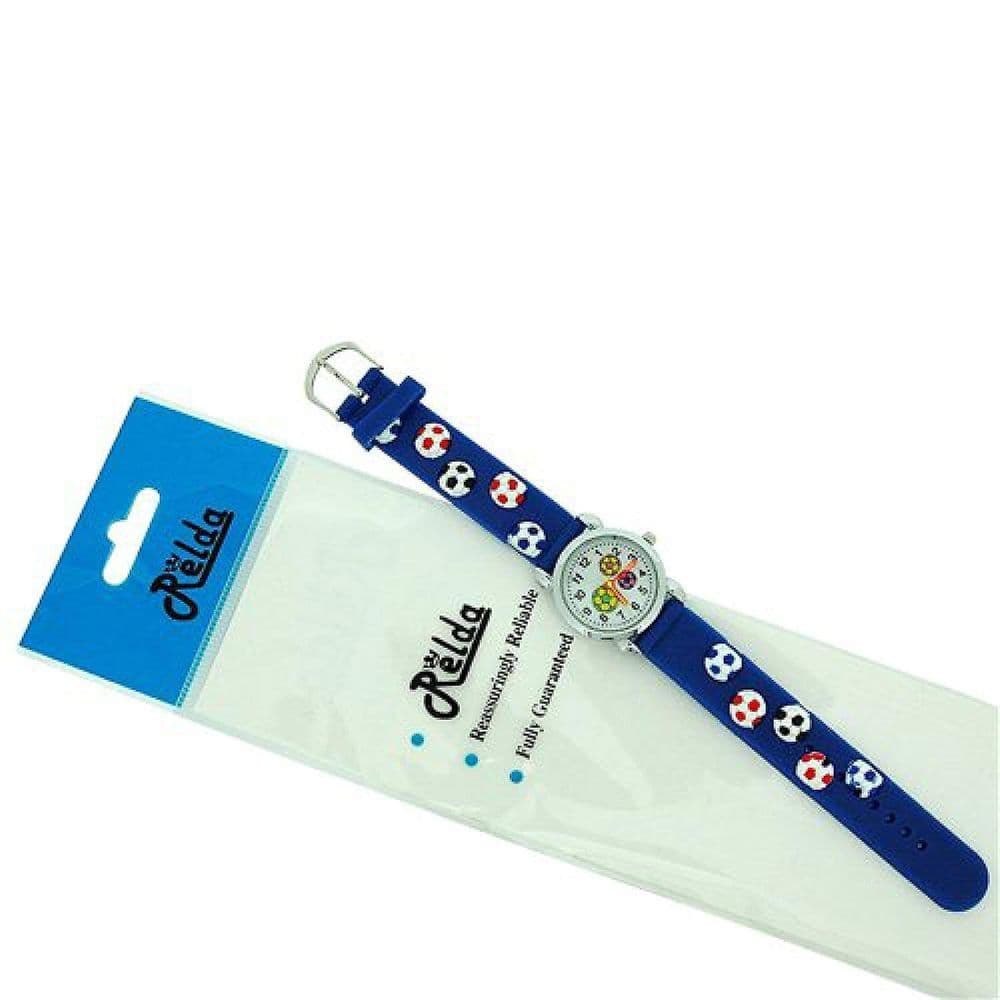 image-Relda Children's Analogue 3D Soccer Football Blue Silicone Strap Boy's Watch REL45
