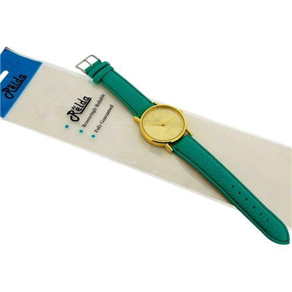 image-Relda Women Analogue Jumbo Gold tone Dial & PU Green Strap With Buckle REL60