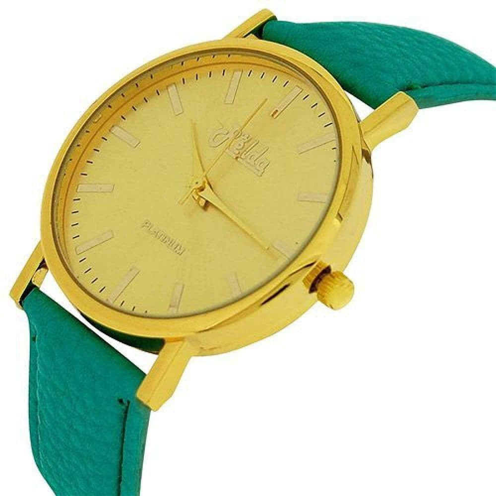 image-Relda Women Analogue Jumbo Gold tone Dial & PU Green Strap With Buckle REL60