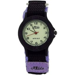 image-Relda Children's Analogue Nite-Glo Quartz Luminous Dial Purple & Black Velcro Girls Watch REL58