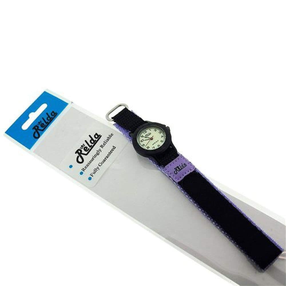 image-Relda Children's Analogue Nite-Glo Quartz Luminous Dial Purple & Black Velcro Girls Watch REL58