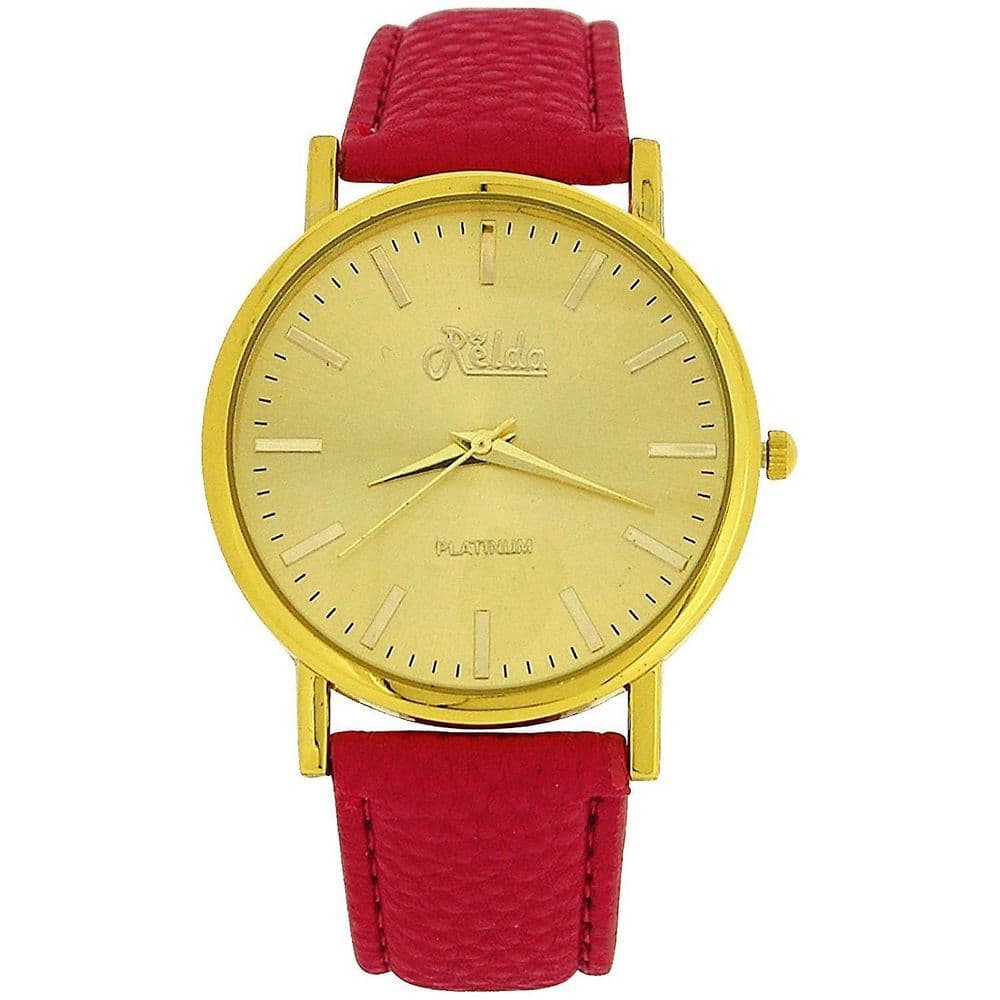 image-Relda Women Analogue Jumbo Gold tone Dial & PU Pink Strap With Buckle REL61