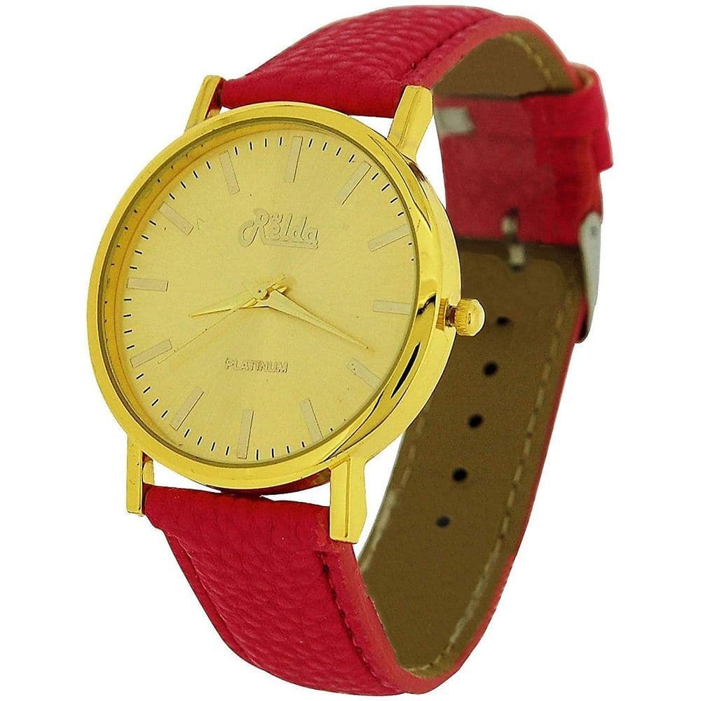 image-Relda Women Analogue Jumbo Gold tone Dial & PU Pink Strap With Buckle REL61