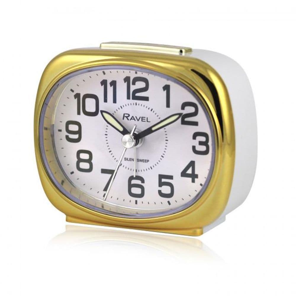 image-Ravel Small sized pillow shaped Bedside Quartz Alarm Clock - White / Gold RC040.42
