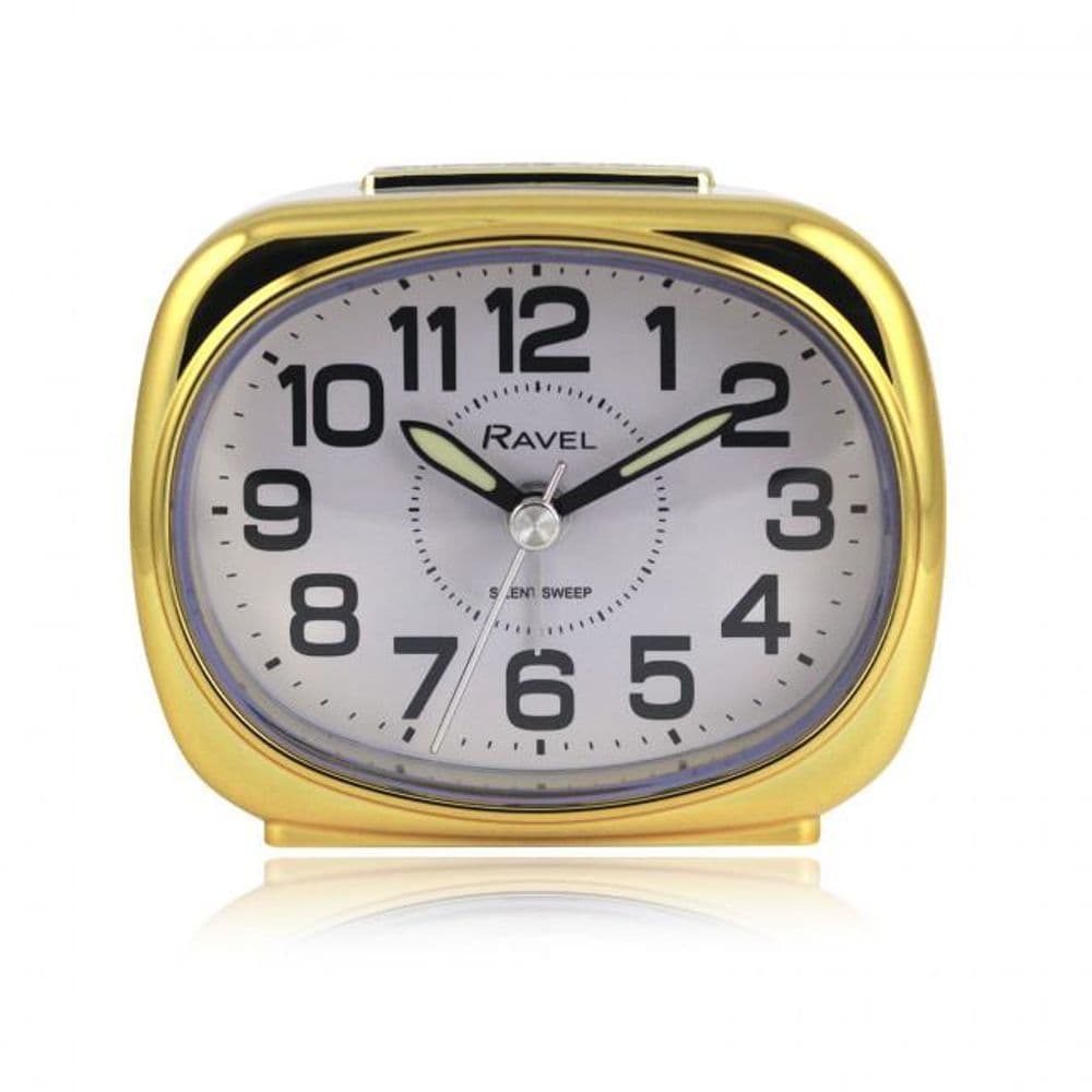 image-Ravel Small sized pillow shaped Bedside Quartz Alarm Clock - White / Gold RC040.42