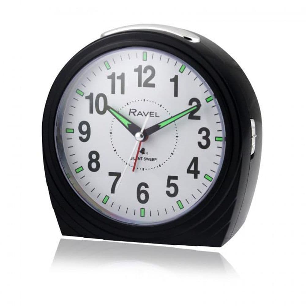 image-Ravel Large Art Deco Bedside / Mantel Quartz Alarm Clock - Gloss Black RC035.3
