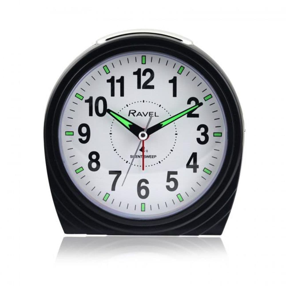 image-Ravel Large Art Deco Bedside / Mantel Quartz Alarm Clock - Gloss Black RC035.3