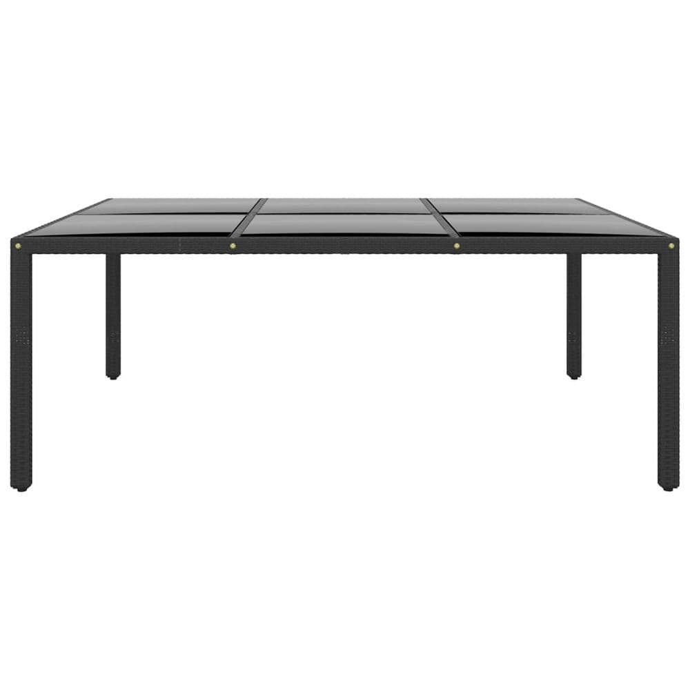 image-Garden Table 200x150x75 cm Tempered Glass and Poly Rattan Black