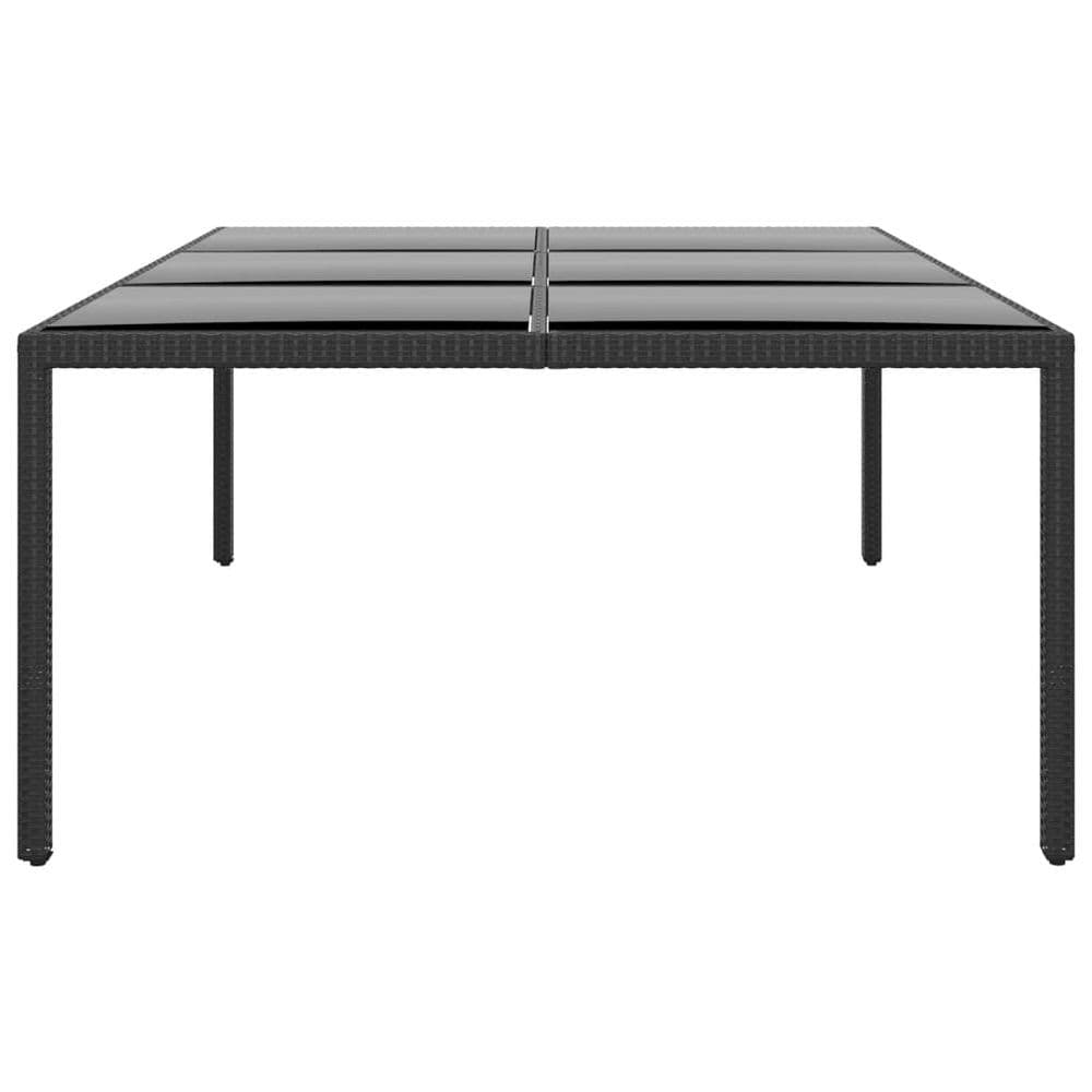 image-Garden Table 200x150x75 cm Tempered Glass and Poly Rattan Black