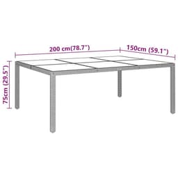 image-Garden Table 200x150x75 cm Tempered Glass and Poly Rattan Black