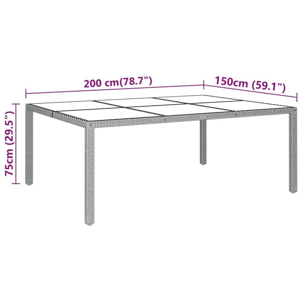 image-Garden Table 200x150x75 cm Tempered Glass and Poly Rattan Black