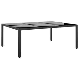image-Garden Table 200x150x75 cm Tempered Glass and Poly Rattan Black