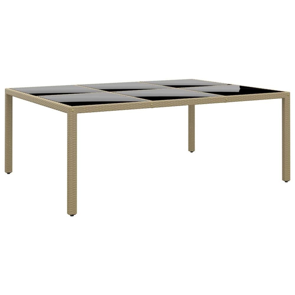 image-Garden Table 200x150x75 cm Tempered Glass and Poly Rattan Black