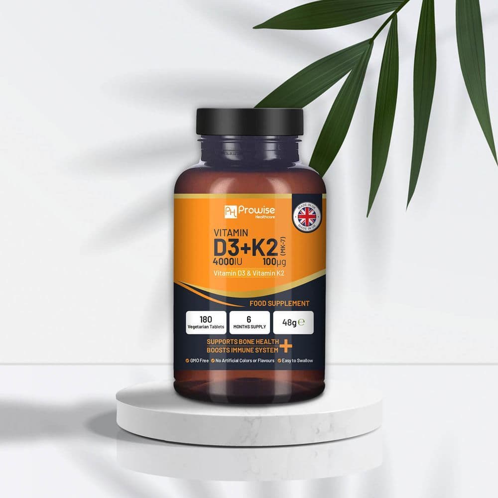 image-Vitamin D3 4000IU & K2 MK7 100μg Vegetarian 180 Tablets Supplement for Immune Support Calcium Boost, Bone & Muscle by Prowise