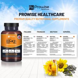 image-Vitamin D3 4000IU & K2 MK7 100μg Vegetarian 180 Tablets Supplement for Immune Support Calcium Boost, Bone & Muscle by Prowise