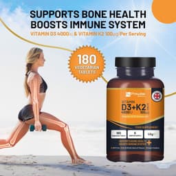 image-Vitamin D3 4000IU & K2 MK7 100μg Vegetarian 180 Tablets Supplement for Immune Support Calcium Boost, Bone & Muscle by Prowise