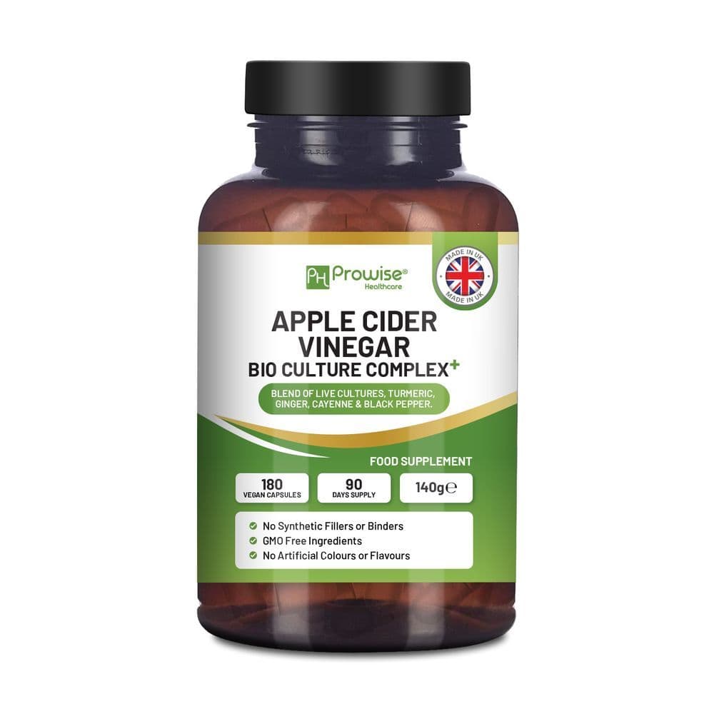 image-Apple Cider Vinegar with Bio Cultures Complex 1300mg 180 capsules I Vegan I Made in UK by Prowise