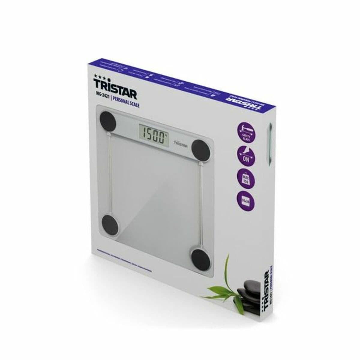 image-Digital Bathroom Scales Tristar WG-2421 Black Glass