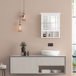 image-Bathroom Neal Wooden Medicine Cabinet Mirrored Door White 7442