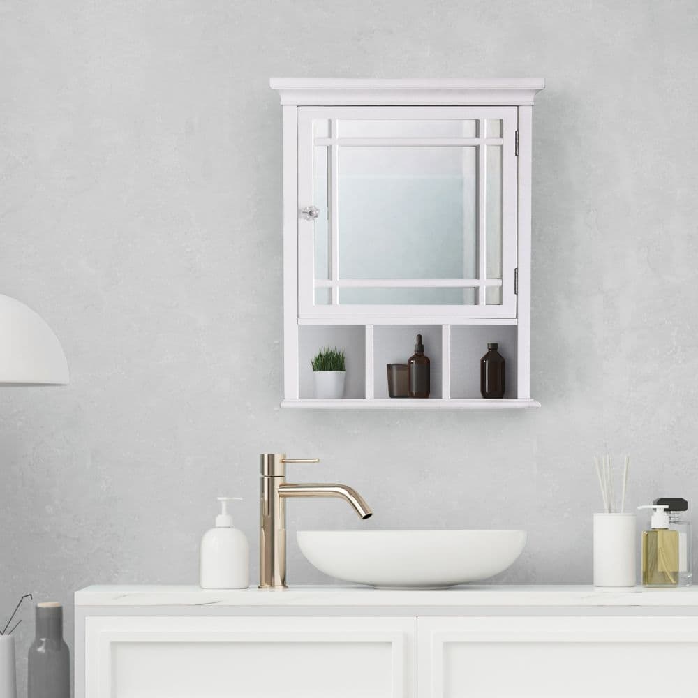 image-Bathroom Neal Wooden Medicine Cabinet Mirrored Door White 7442
