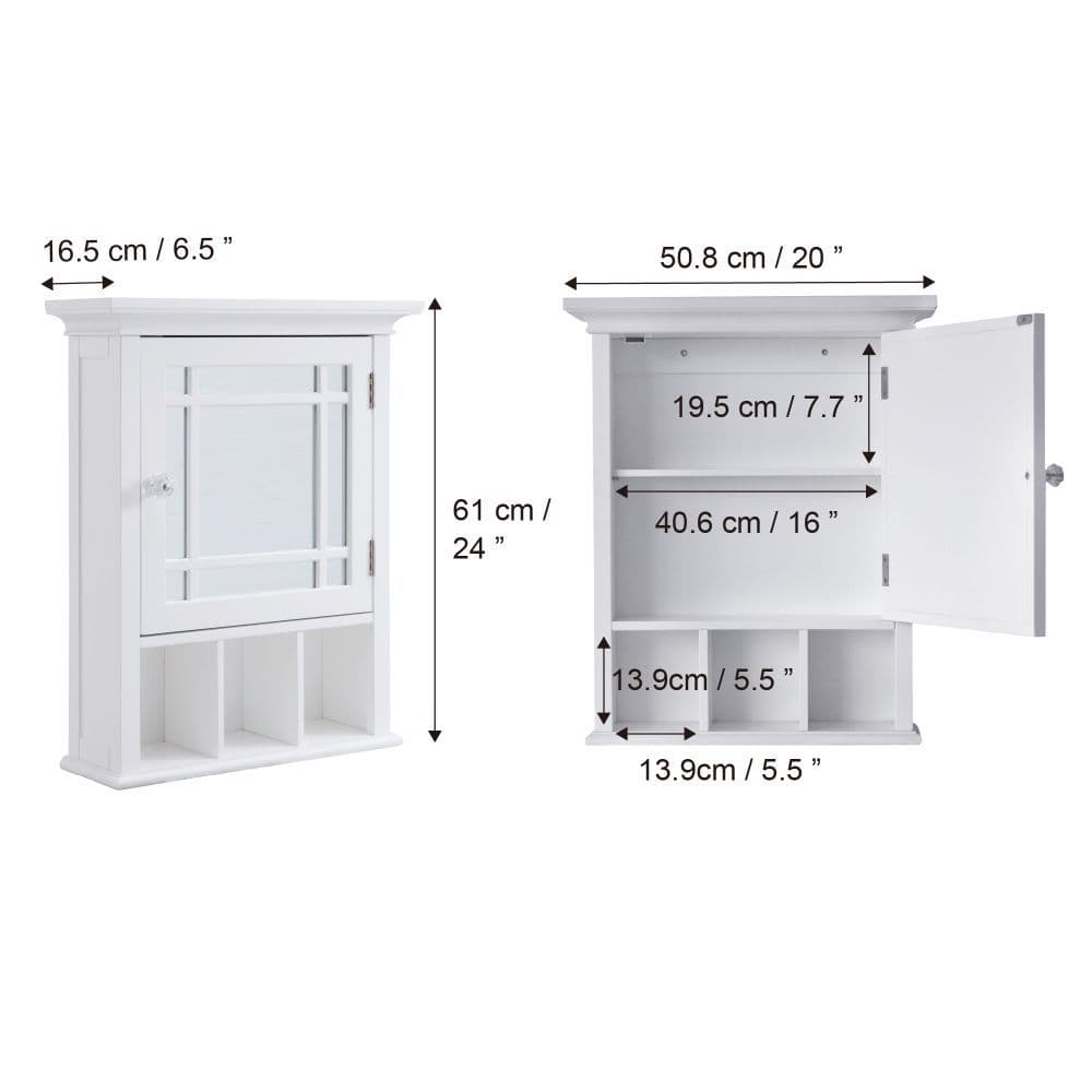 image-Bathroom Neal Wooden Medicine Cabinet Mirrored Door White 7442