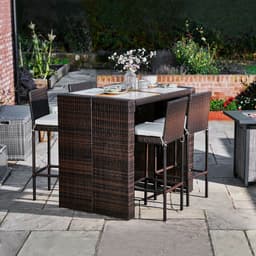 image-5 Pcs Rattan Garden Patio Furniture Bar Dining Table & Chair Set