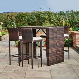 image-5 Pcs Rattan Garden Patio Furniture Bar Dining Table & Chair Set