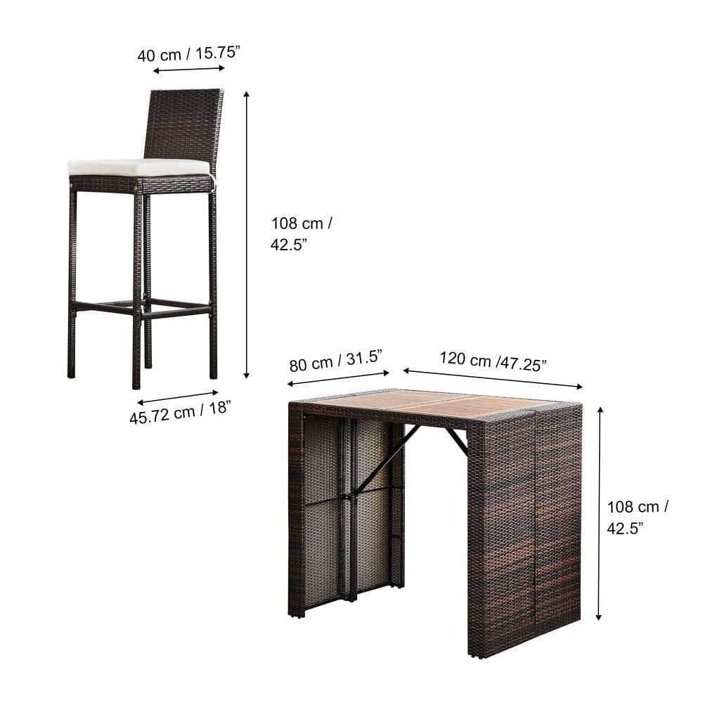 image-5 Pcs Rattan Garden Patio Furniture Bar Dining Table & Chair Set