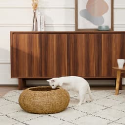 image-Indoor Wicker Cat or Small Dog Bed Basket & Cushion ST-N10003-UK