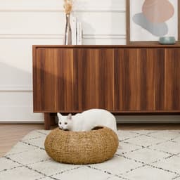 image-Indoor Wicker Cat or Small Dog Bed Basket & Cushion ST-N10003-UK