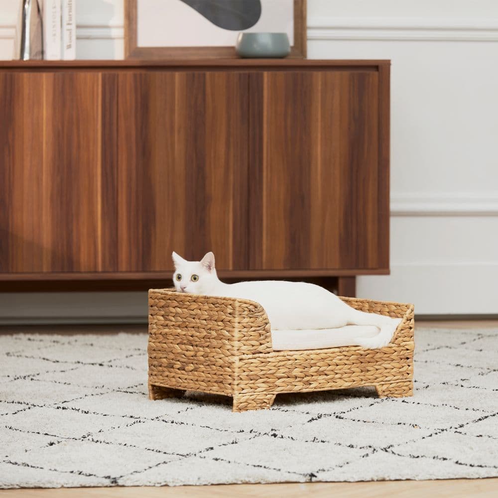 image-Indoor Wicker Cat/Dog Elevated Bed & Washable Cushion ST-N10002-UK