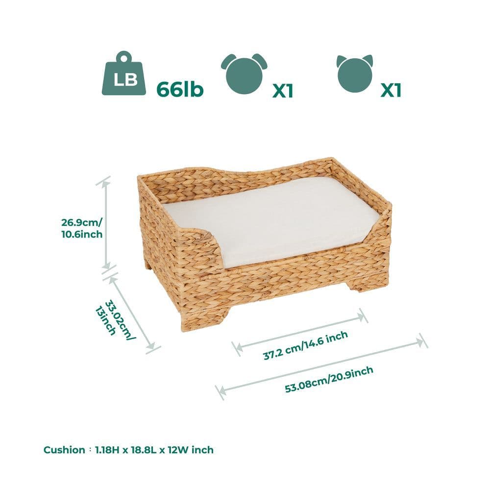 image-Indoor Wicker Cat/Dog Elevated Bed & Washable Cushion ST-N10002-UK
