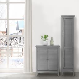 image-Glancy Wooden Linen Tower Tall Bathroom Cabinet Grey With Storage