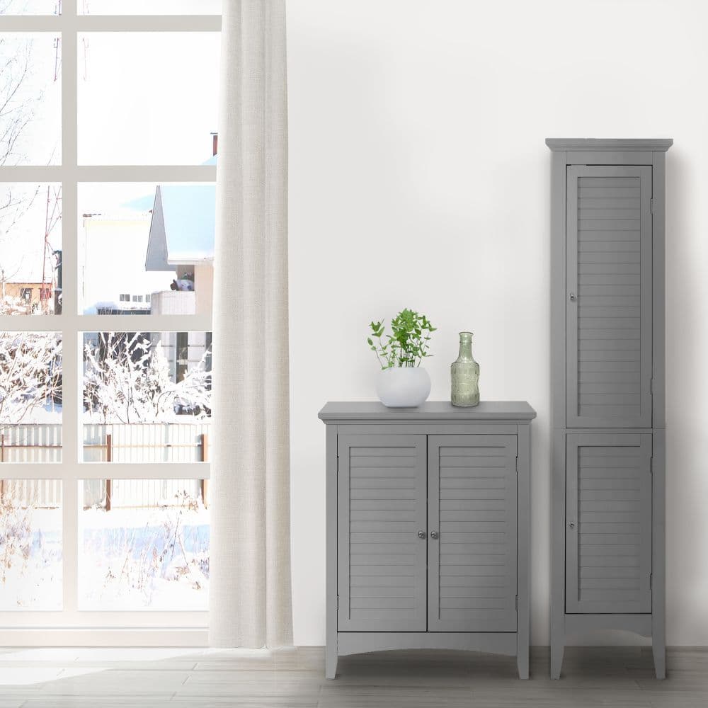 image-Glancy Wooden Linen Tower Tall Bathroom Cabinet Grey With Storage