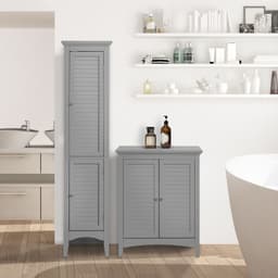 image-Glancy Wooden Linen Tower Tall Bathroom Cabinet Grey With Storage