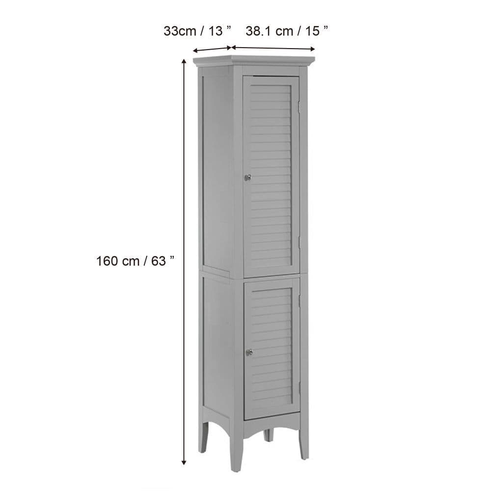 image-Glancy Wooden Linen Tower Tall Bathroom Cabinet Grey With Storage
