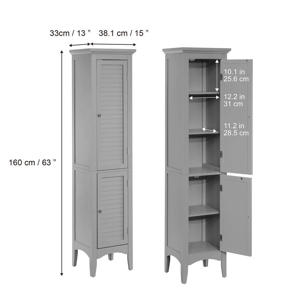 image-Glancy Wooden Linen Tower Tall Bathroom Cabinet Grey With Storage