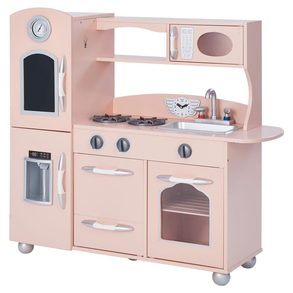 image-Retro Wooden Kitchen Toy Kitchen Pink With Ice Maker TD-11414P