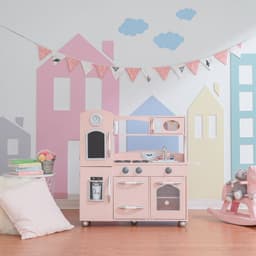 image-Retro Wooden Kitchen Toy Kitchen Pink With Ice Maker TD-11414P