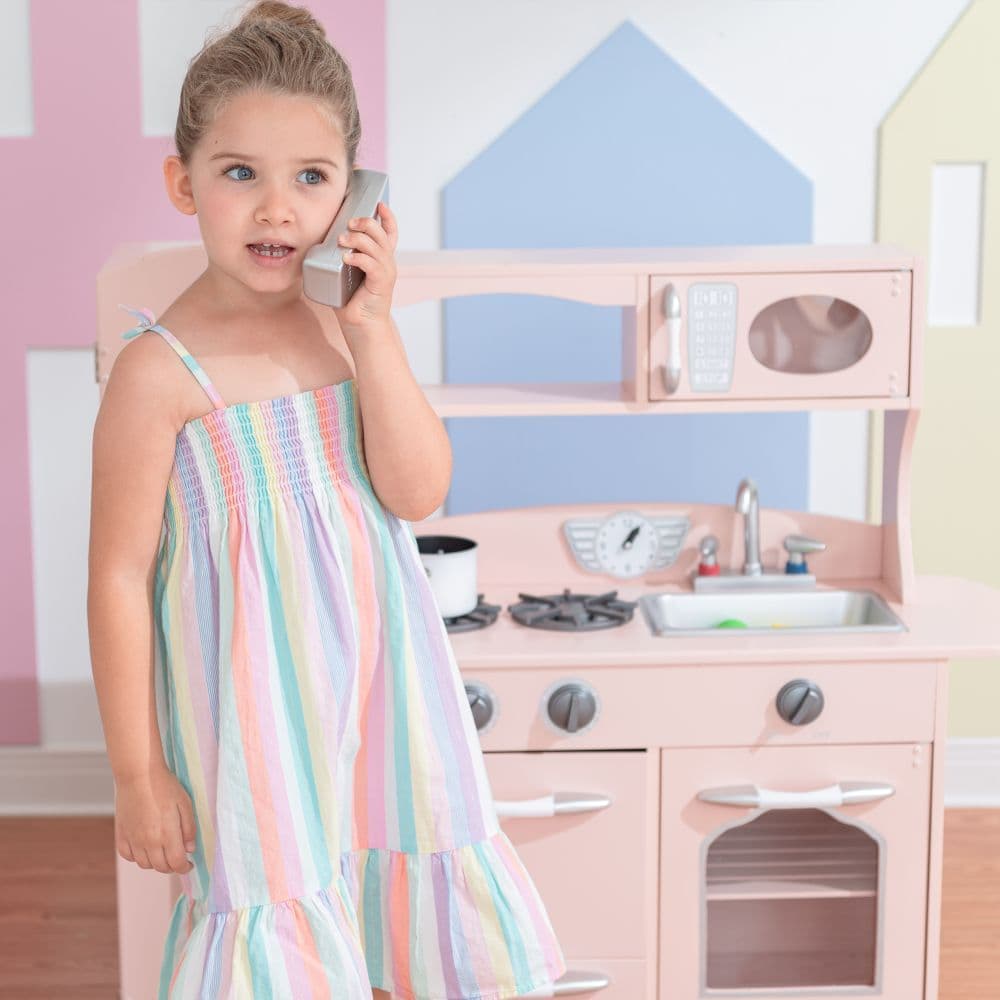image-Retro Wooden Kitchen Toy Kitchen Pink With Ice Maker TD-11414P