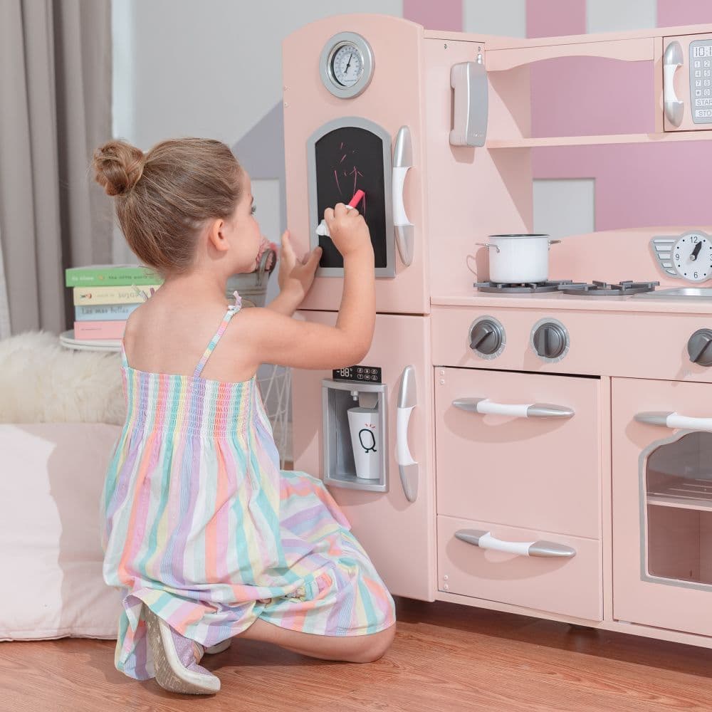 image-Retro Wooden Kitchen Toy Kitchen Pink With Ice Maker TD-11414P