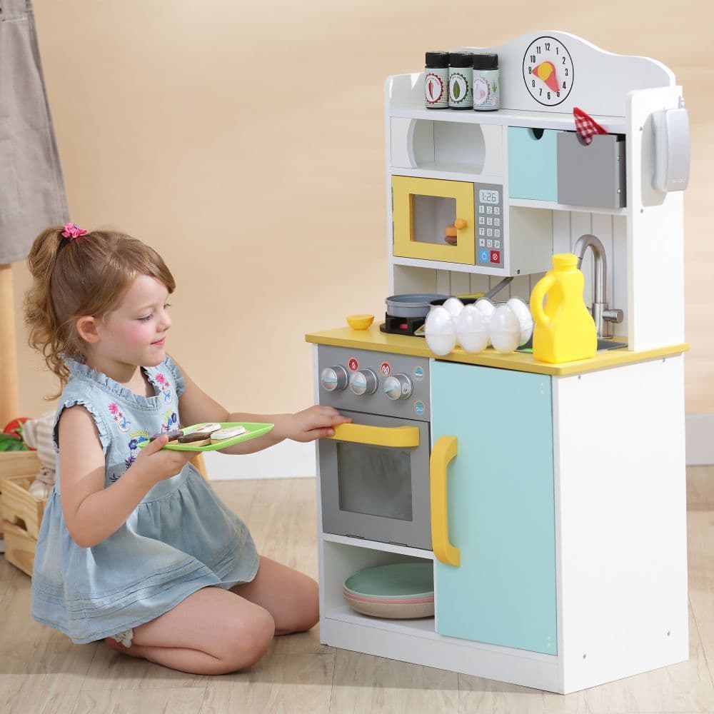 image-Wooden Kitchen Toy Kitchen With 5 Role Play Accessories TD-11708AR