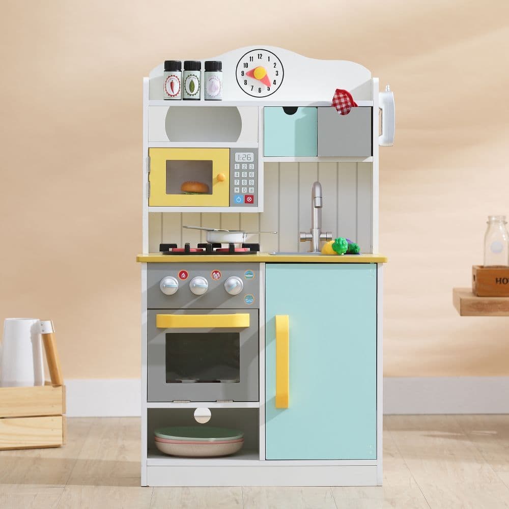 image-Wooden Kitchen Toy Kitchen With 5 Role Play Accessories TD-11708AR