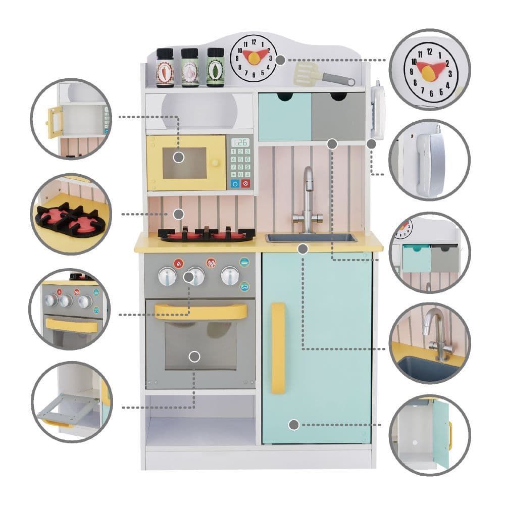 image-Wooden Kitchen Toy Kitchen With 5 Role Play Accessories TD-11708AR