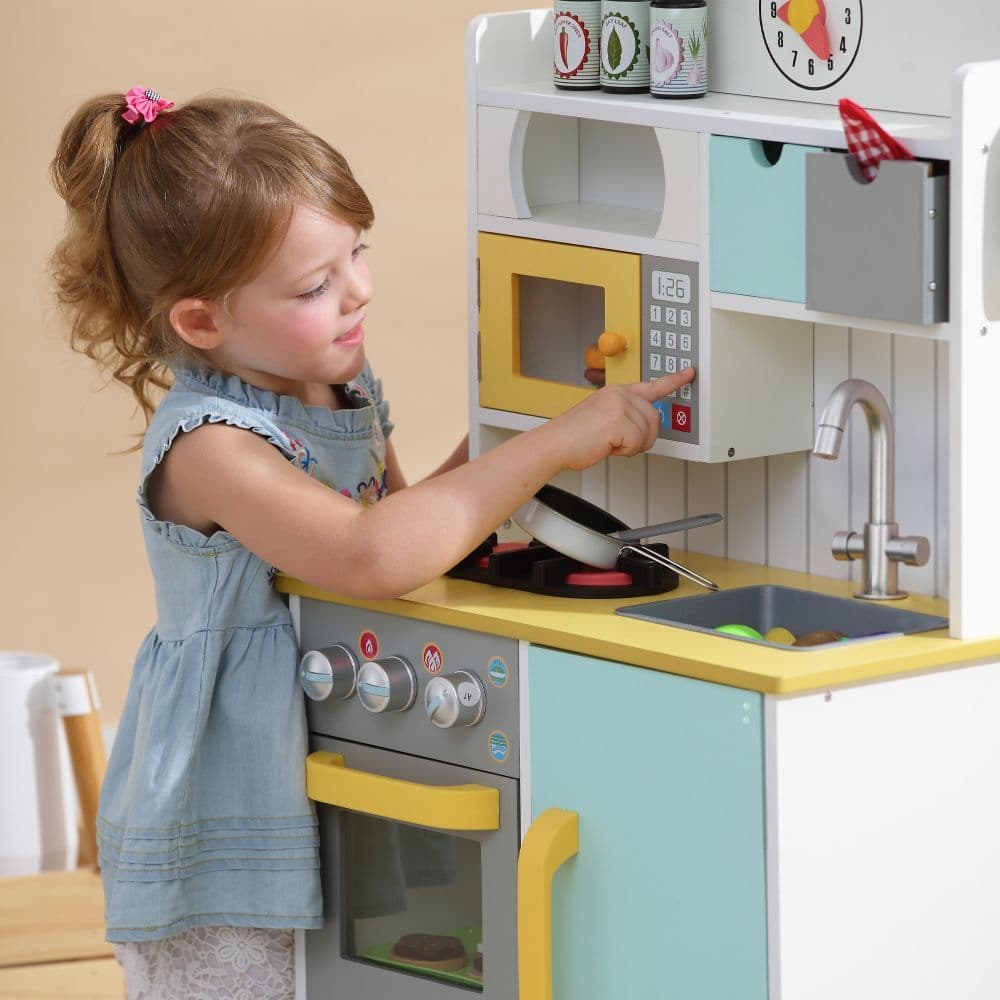 image-Wooden Kitchen Toy Kitchen With 5 Role Play Accessories TD-11708AR